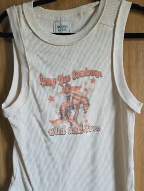 rebels Cream Ribbed Tank with Black Trim